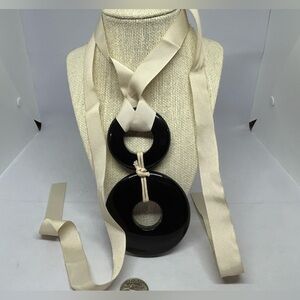 Circle‎ of Life Pendant Necklace with Cream Color Ribbon